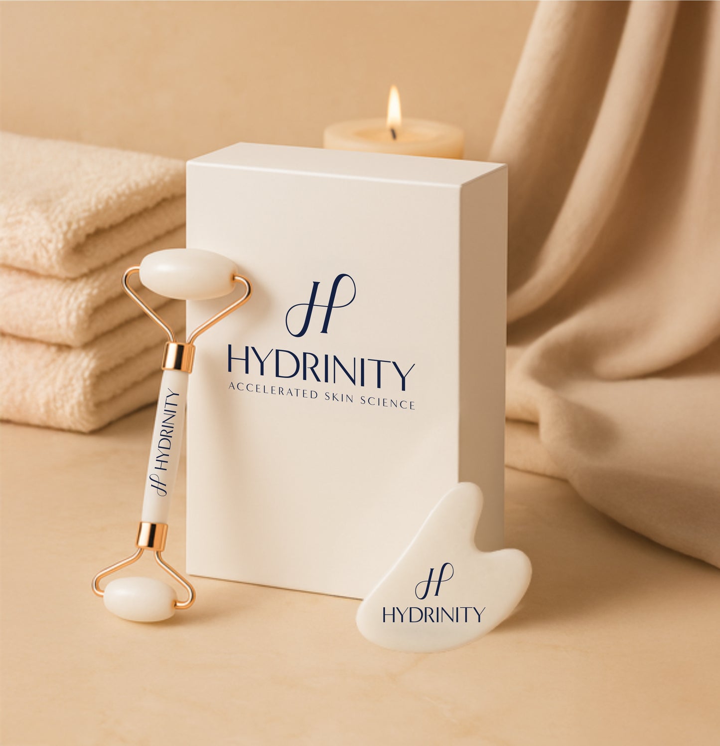 Hydrinity Jade Facial Massage Roller + Gua Sha Set