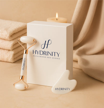 Hydrinity Jade Facial Massage Roller + Gua Sha Set